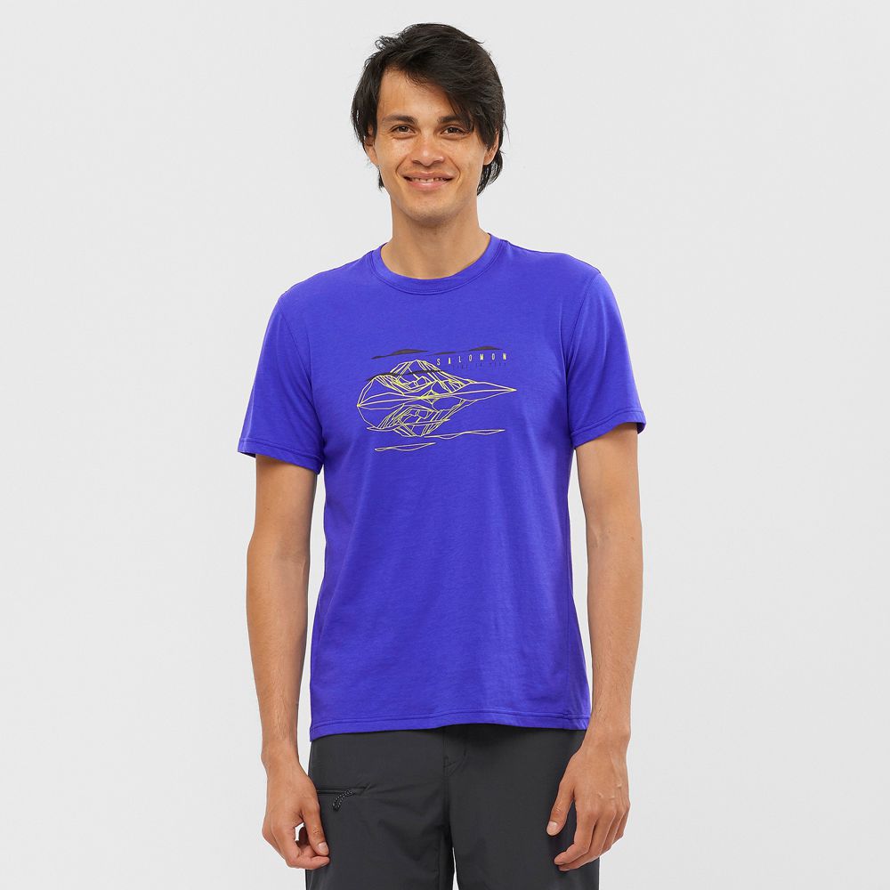 Salomon OUTRACK BLEND Camisetas Hombre - Azules - Colombia (78150-FYAX)